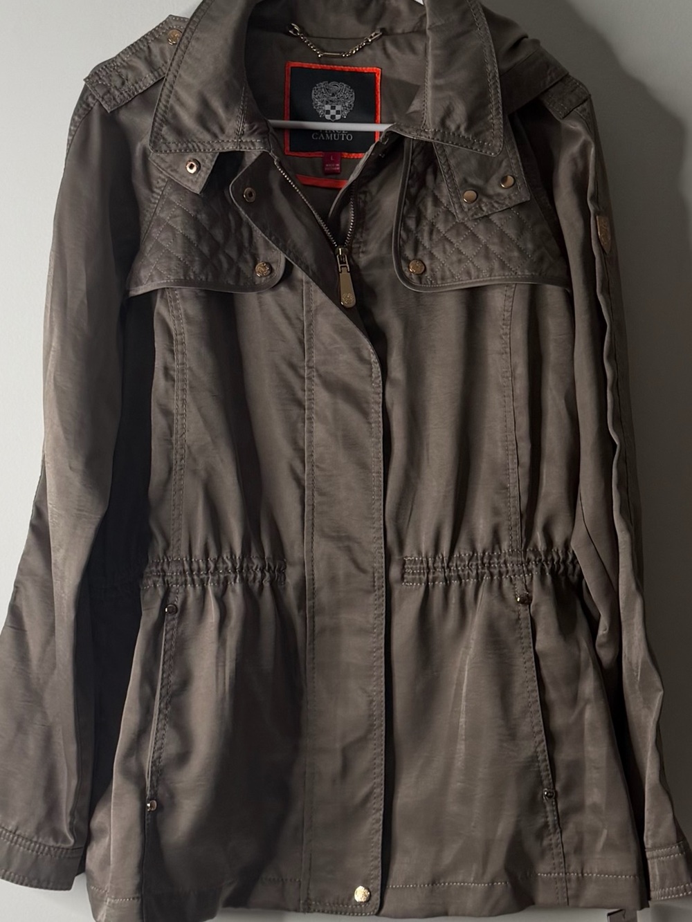 Vince Camuto Olive Green Quilted-Yoke Utility Jacket
